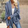 Женский кардиган, пальто без воротника, летучая мышь, длинный рукав, открытый спереди, вязаное пальто, эластичные манжеты, однотонный свободный крой, вязаный кардиган