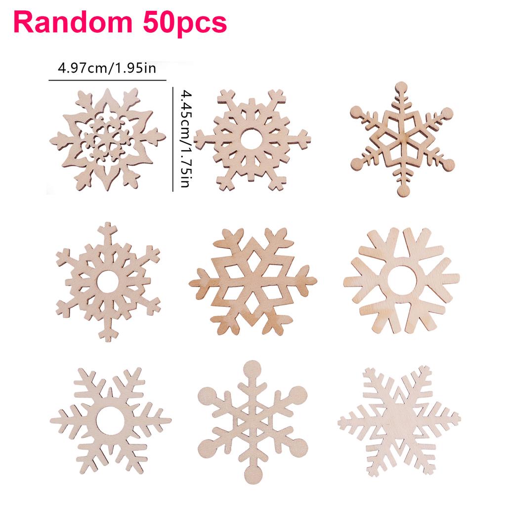 10/30/50/100pcs Christmas Wooden Snowflakes Hanging Ornaments DIY Snowflake Wooden Ornaments Cutouts Christmas Tree Decorations