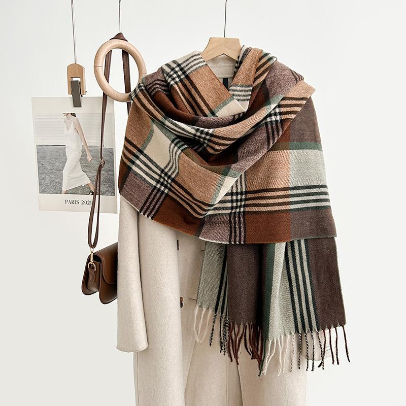 High-end Niche Striped Plaid Warm Scarf Autumn and Winter Couple Fashion Trend Imitation Cashmere Fringed Shawl