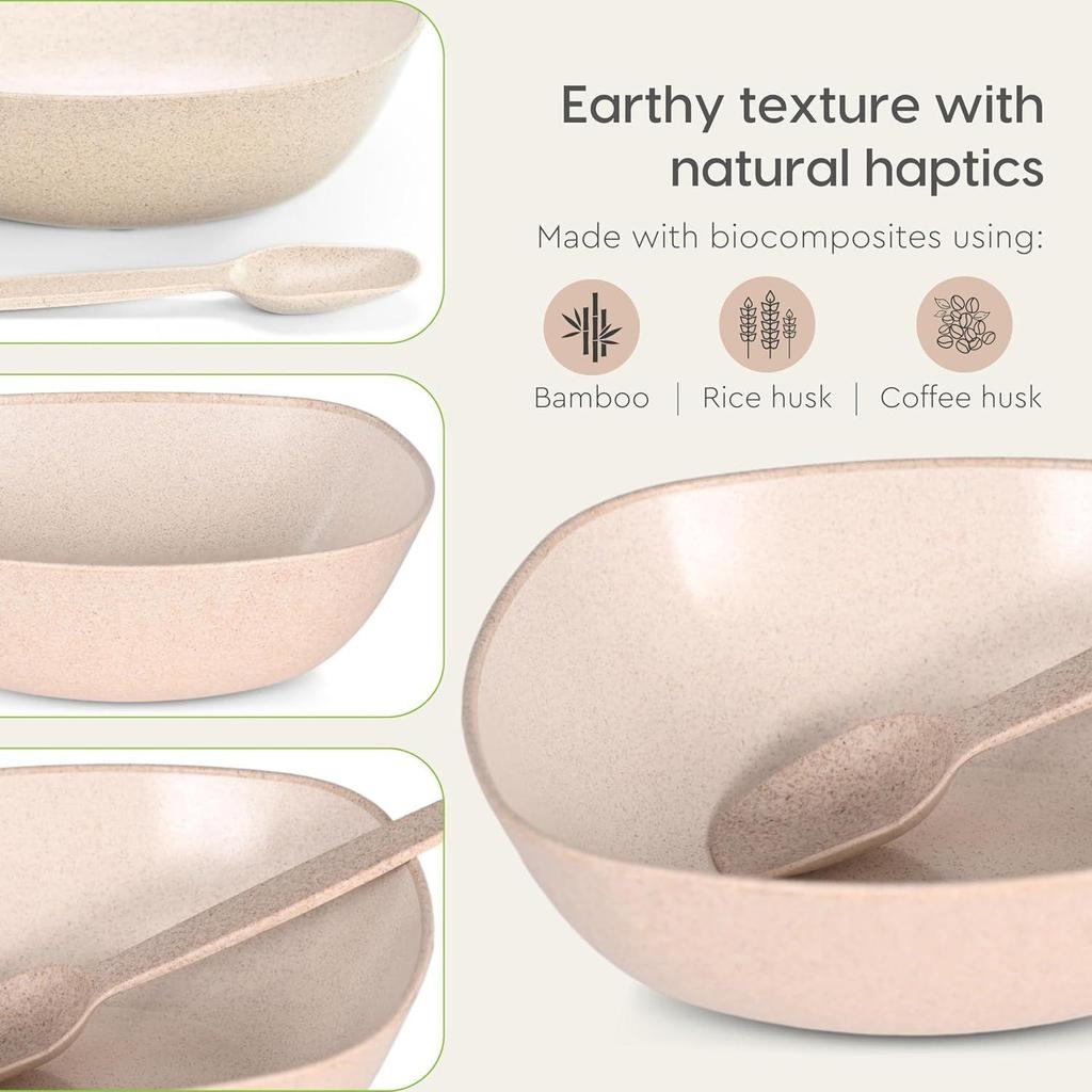 Set of 2 Earth-Friendly Multipurpose Bowls for Kitchen | 600 ml | Made with Bamboo Fibers & Rice Husk | Microwave Safe Bowl