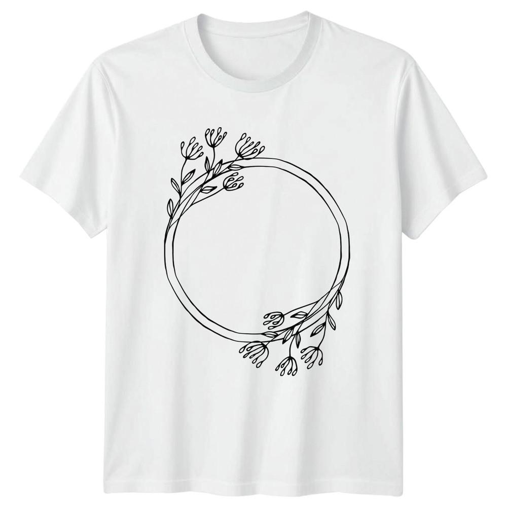 Minimalist Botanical Wildflower Wreath Outline TShirt Hand Drawn Floral Nature