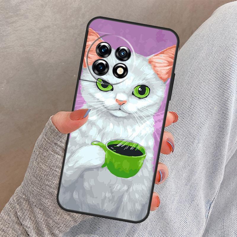 Cute Animal Cat Coffee Cover For OnePlus Nord 4 CE 2 3 Lite N30 N20 N10 OnePlus 13 12 11 10 Pro 8T 10T 12R 13R Case