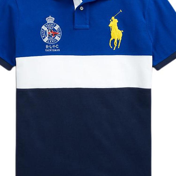 Polo Ralph Lauren Color Block Slim Fit Рубашка поло с коротким рукавом Мужская рубашка поло Синий MNPOKNI1N821204-400