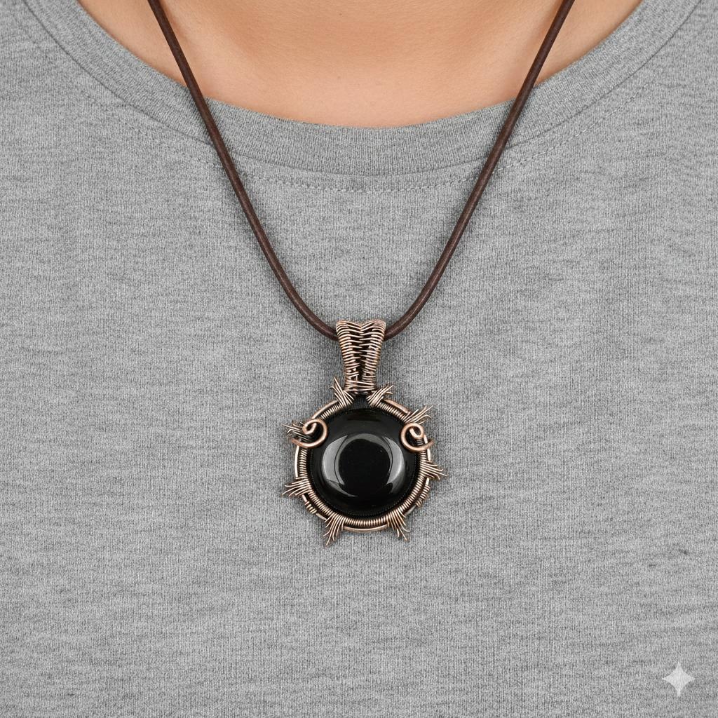 Подвеска с обмоткой из медной проволоки Подвеска с камнем Черный Оникс Винтажный стиль Бохо Украшение для Мужчин и Женщин Ручная работа Подвеска