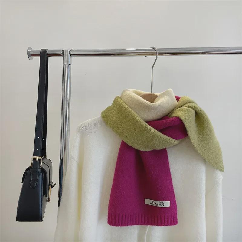 Women's Warm Korean-Style Rose Pink Wool Knit Scarf