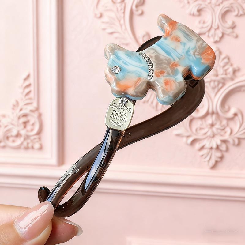 Korean Style Acetate Small Dog Barrette: Elegant Women's Hair Clip for Updos, 2025