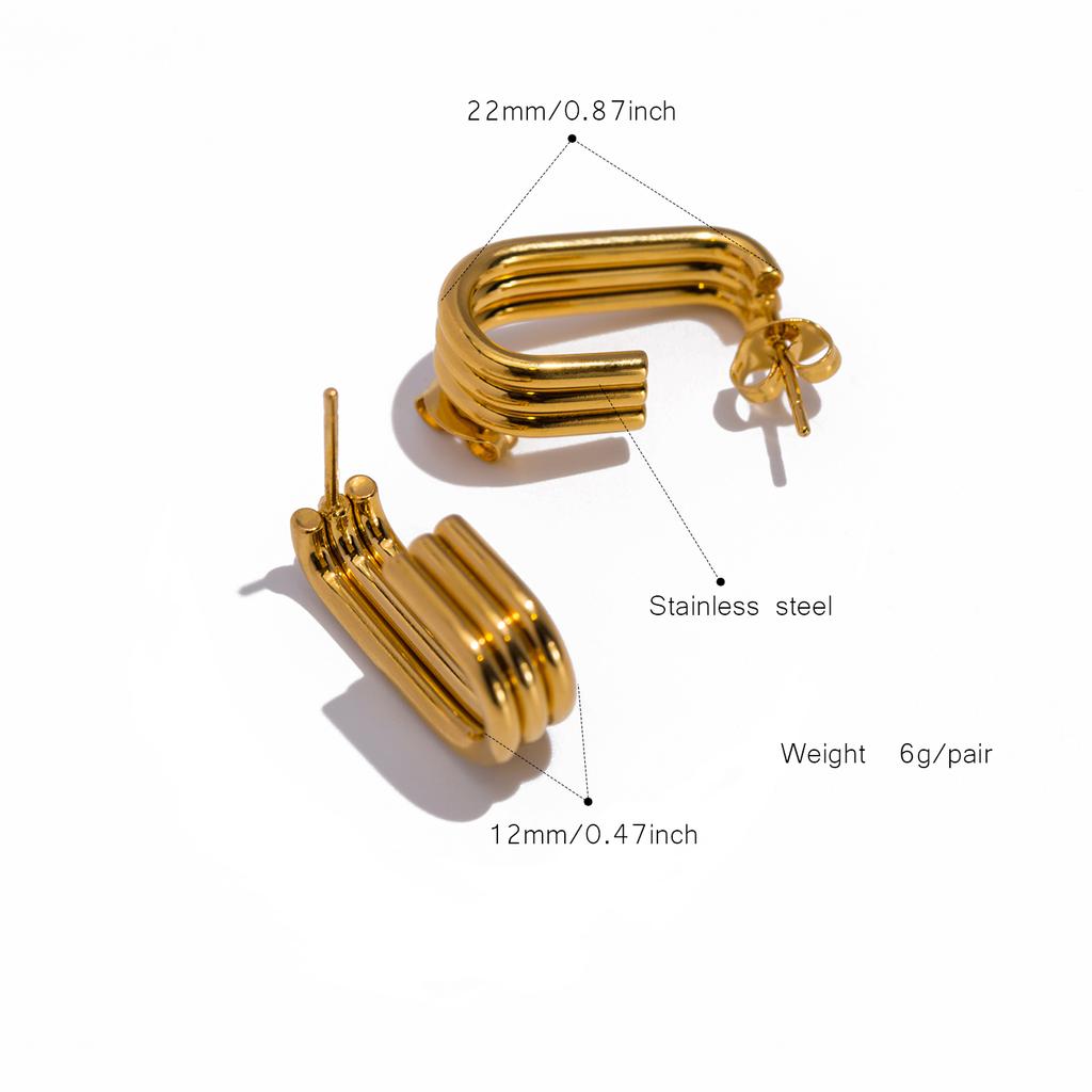 Трехслойные J-образные серьги из нержавеющей стали для женщин, простой дизайн, стильные украшения, подчеркивающие индивидуальность