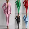 Women's Fashion Spring Autumn Solid Color Print Long Sleeve POLO Neck Trousers Pants Suits