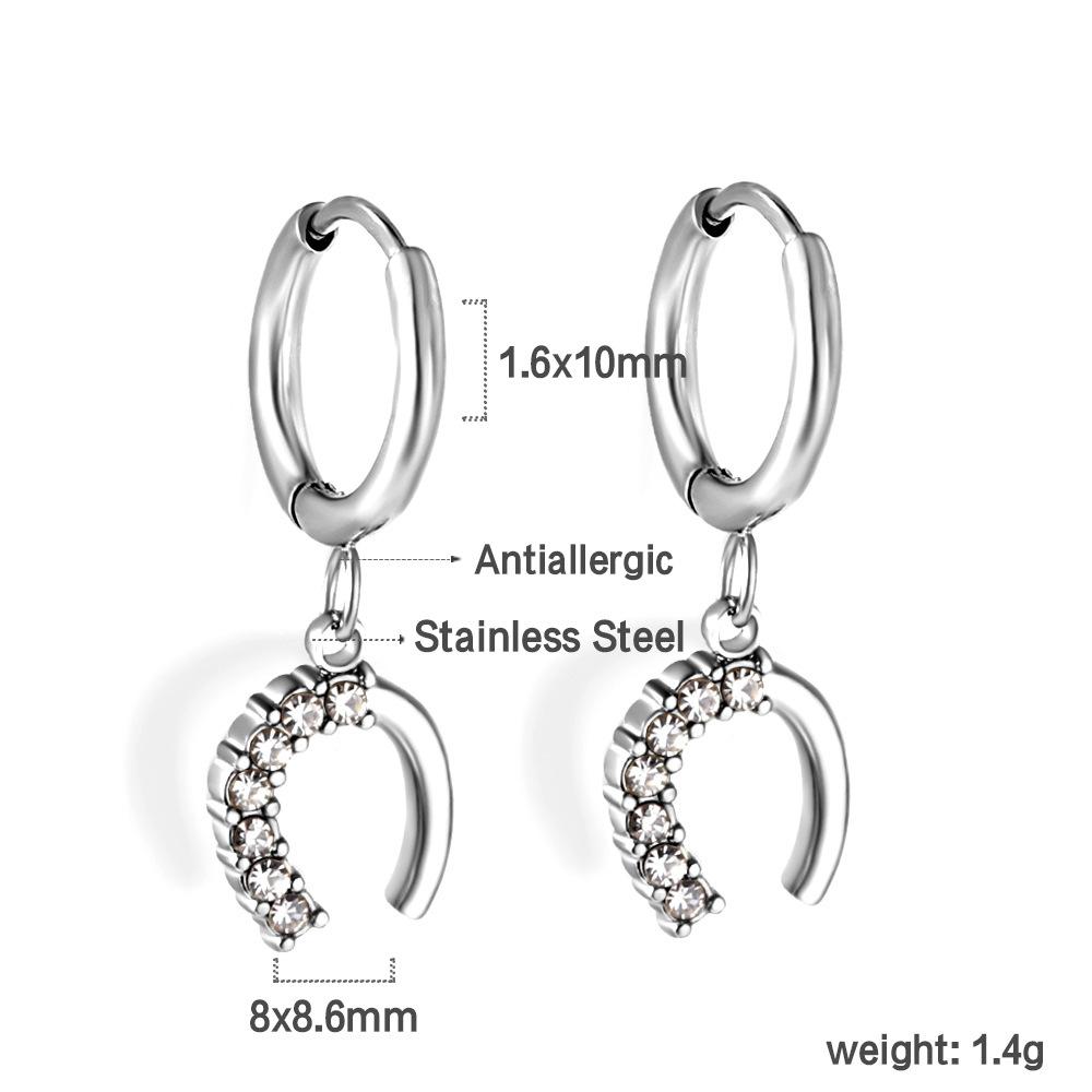 Spiral Planet Earrings Design Mushroom U-Shaped Fishtail with White Diamond Ear Buckle Stainless Steel Earrings