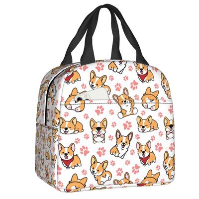 Cute Corgis Lunch Bag Women Reusable Cooler Thermal Insulated Lunch Box for School Office Outdoor Multifunction Food Bento Box