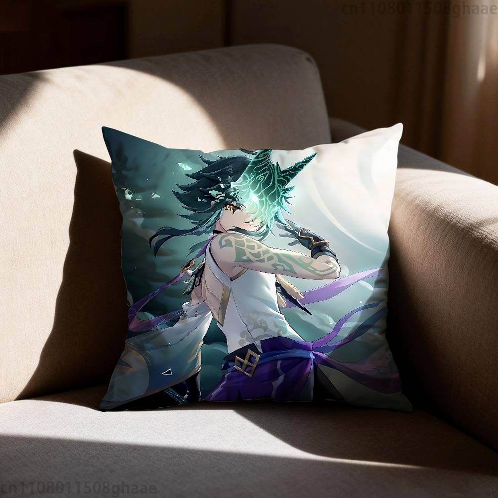 GGenshin Impact Xiao Pillow Case Sofa Living Room Bedroom Headboard Backrest Cushion Square Cushion Nap Time