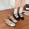 Silver French Light Mouth with Skirt Thick Heel  Shoes Women's Summer New Square Head Mary Jane Small Leather Shoes