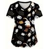 Medical Uniform for Women Cute Cat and Dog Print V-Neck Clinical Uniform Short Sleeve Patch Pocket Tops Surgical Uniforms Woman