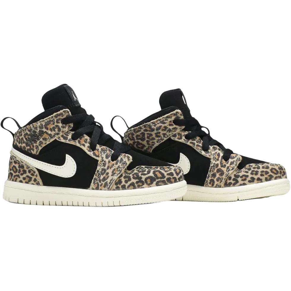 Кроссовки Air Jordan 1 Mid SE TD Cheetah для малышей Черные Бледно-Слоновая Кость Песочно-Оранжевые BQ6933-021