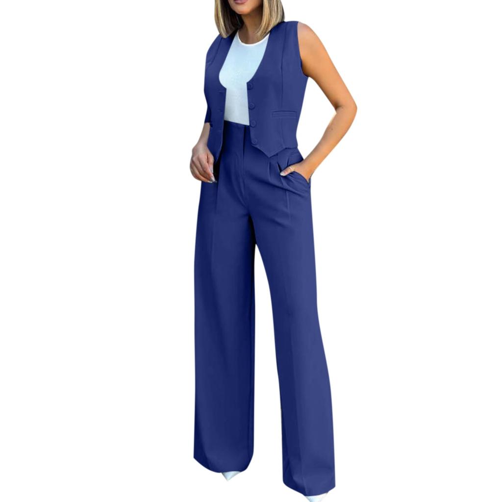 Women's Fashion Casual Suit Vest Sleeveless Wide-leg Pants Casual Suit