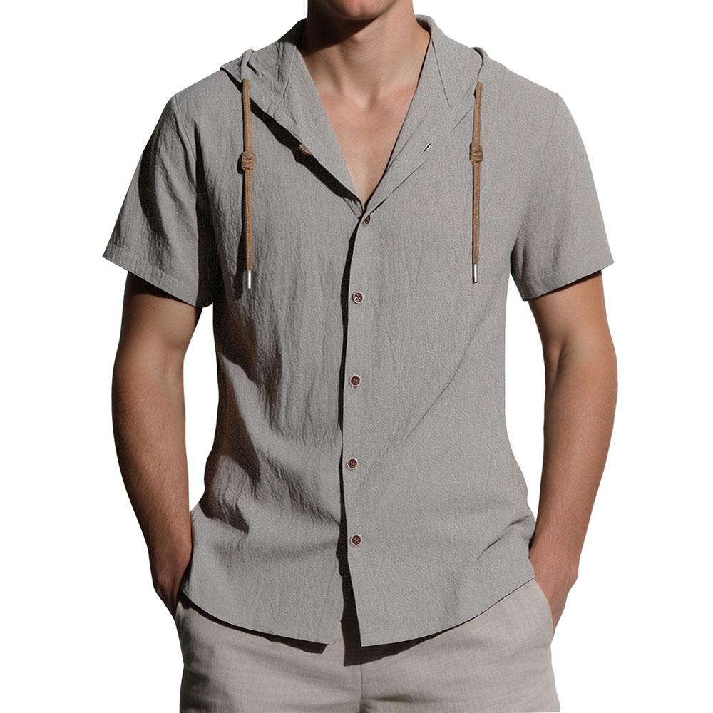 Летняя Новинка Мужская Рубашка Хлопок Лен Толстовки с Капюшоном Горячая Распродажа Мода Дышащая Легкая Простой Стиль Мужские Футболки на Одной Пуговице