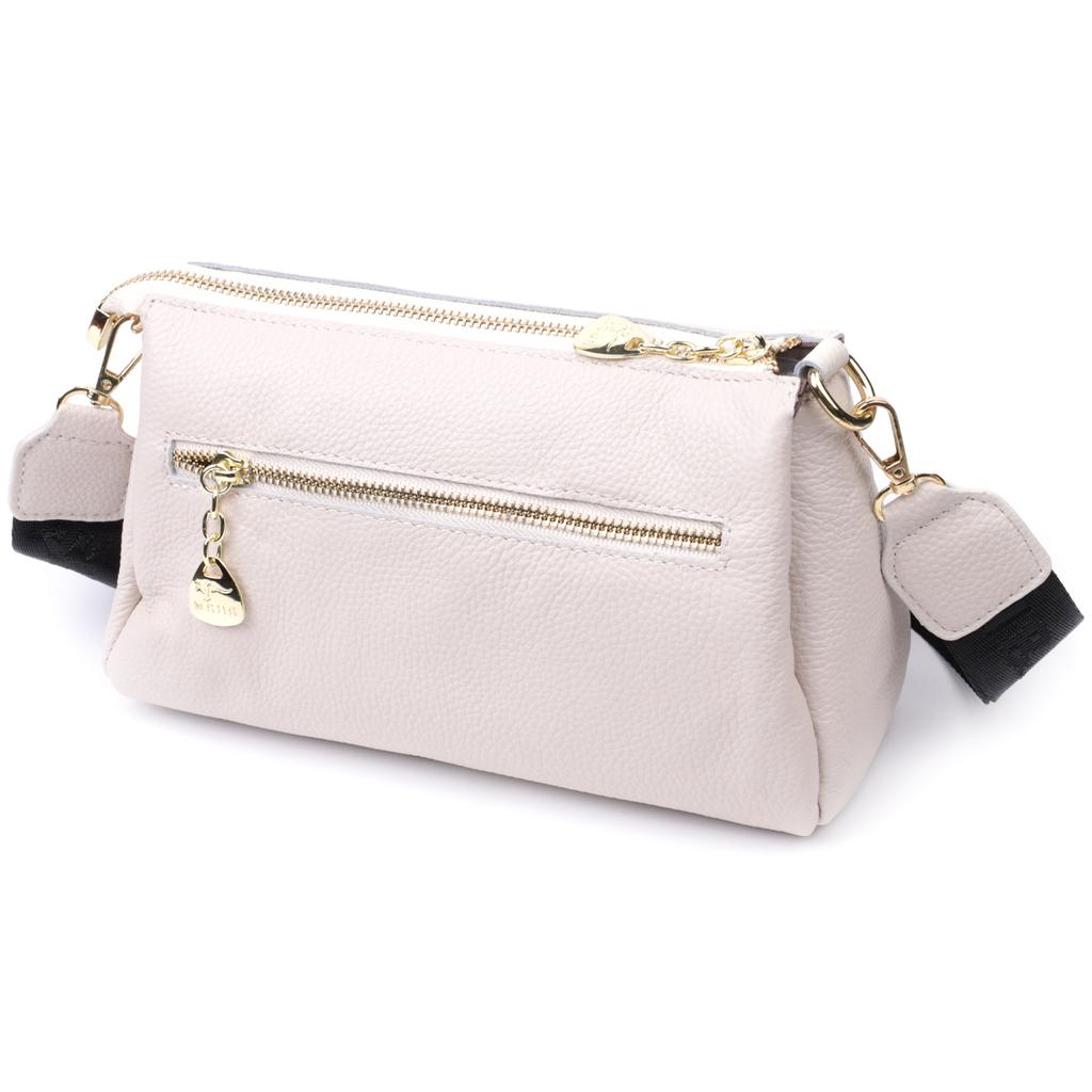 Women's Bag with Metal Decoration In the Middle Made of Genuine Leather Vintage 22608 White