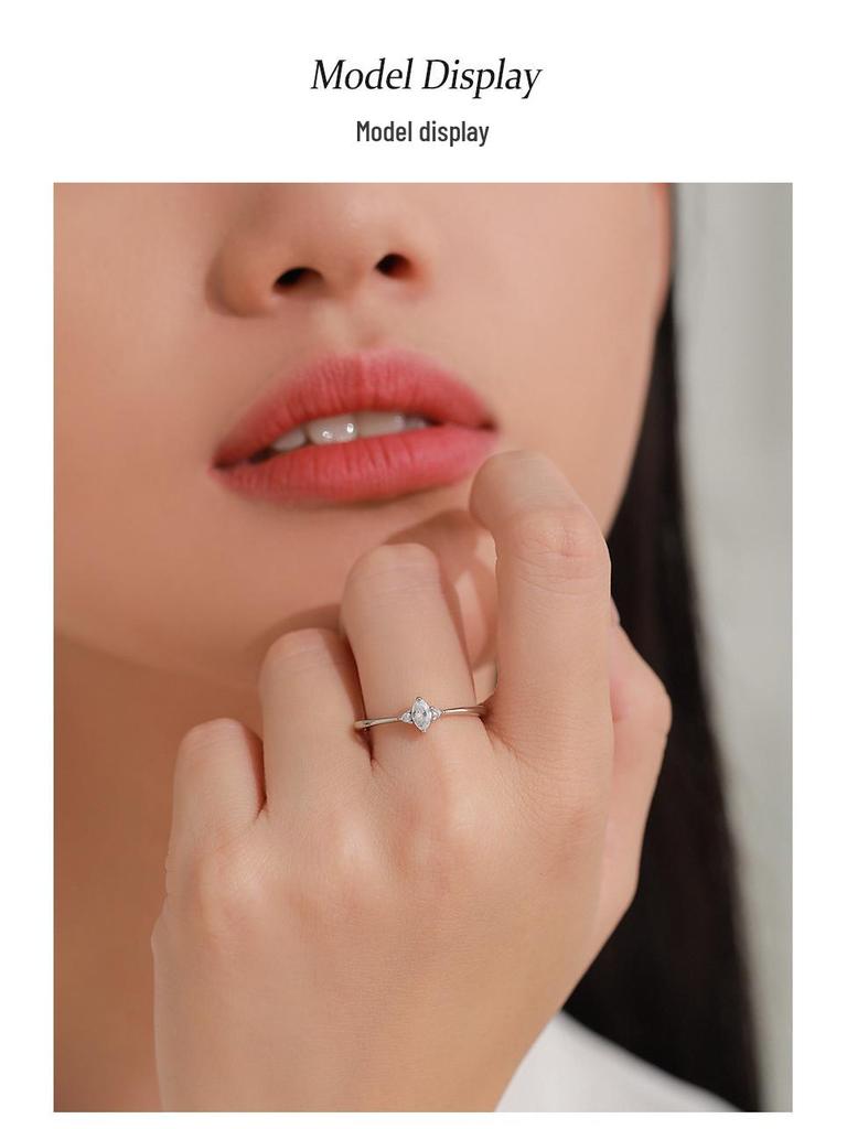 Женское кольцо из стерлингового серебра S925 с цирконами в форме ромба, легкая роскошь, простой штабелируемый дизайн для указательного пальца