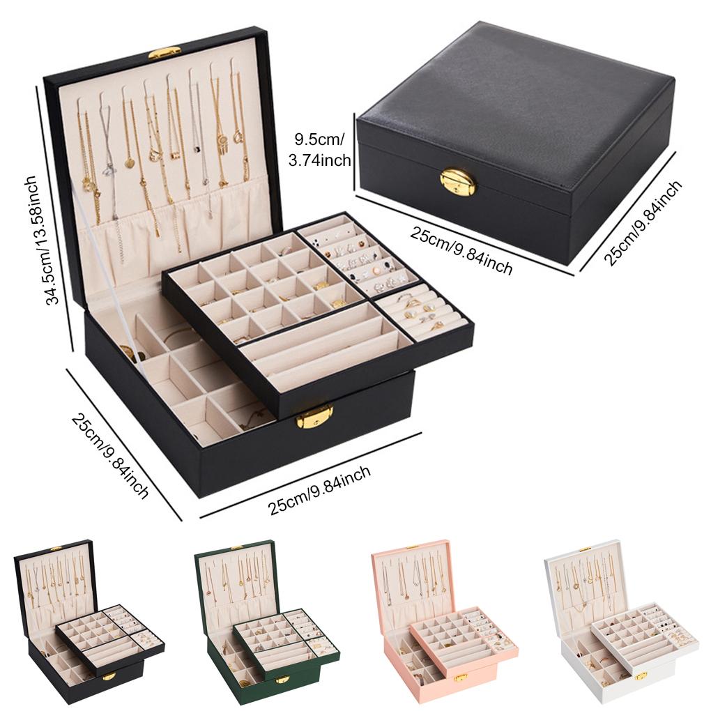 Винтажный двухслойный органайзер для украшений, шкатулка для хранения ювелирных изделий, держатель для серег и колец, дорожный многофункциональный кейс