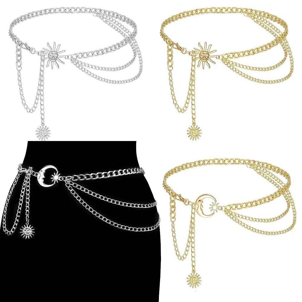 Металлическая панк поясная цепочка золото серебро солнце луна звезда поясные ремни универсальный женский ремень-цепочка