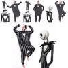 Cozy Nightmare Before Christmas Jack Pattern Sleepwear Jumpsuit With Hood And Tuxedo Design