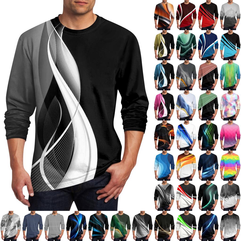 Men's T Shirt O-Neck Clothing Apparel Outdoor Long Sleeve Print Fashion Designer Vintage