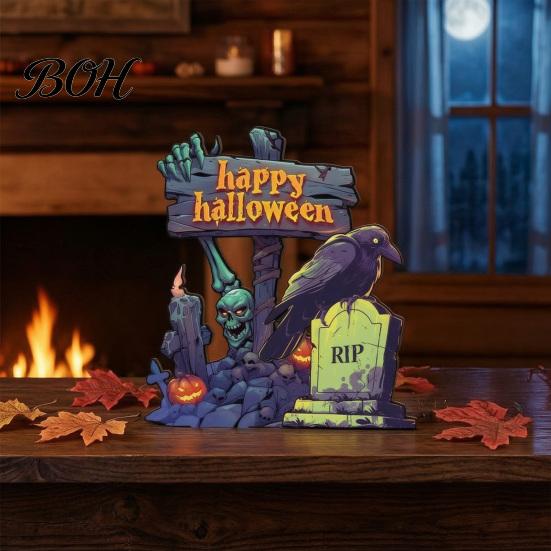 Unique Wooden Crafts for Halloween Table Centerpiece, Decorative Sign Ornaments, 3D Layered Gnome Pumpkin Skeleton Desktop Signs Witch Castle