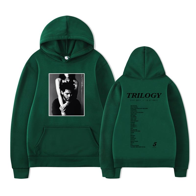 Weeknd Trilogy Hoodie – Unisex Black Fleece Sweatshirt, Double Sided Print (B&W Portrait Front & Tracklist Back), R&B Streetwear