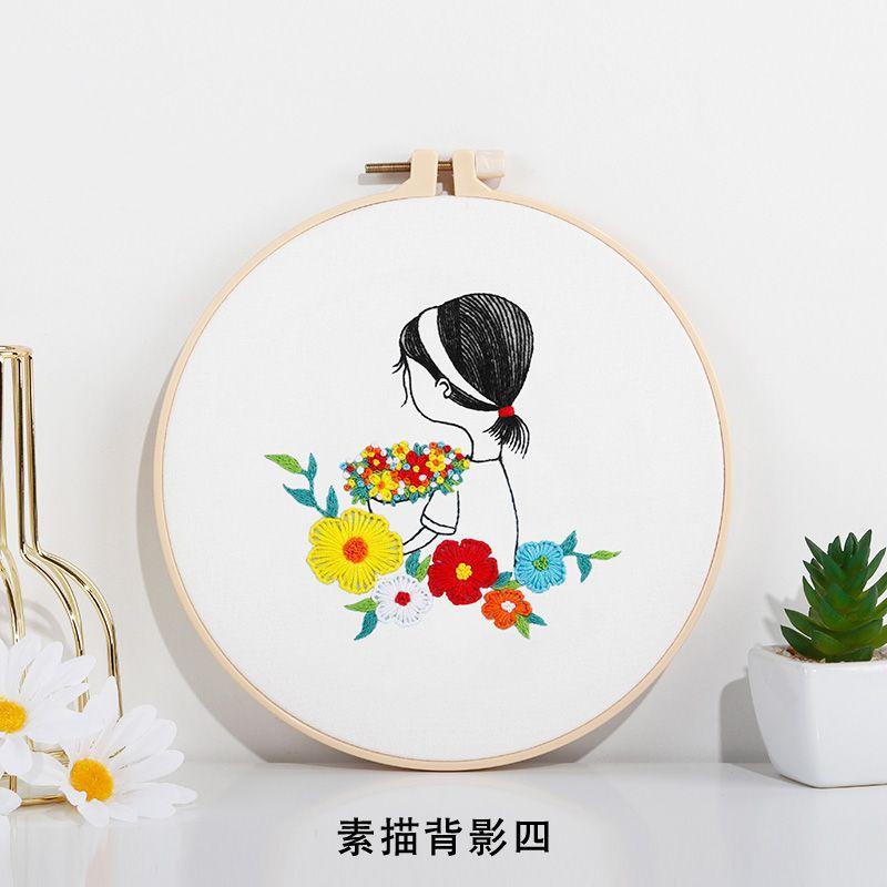 Новая сумка с материалами для ручной вышивки DIY, Простой европейский рисунок девочки на спине, Набор для вышивания (игла и нитки)