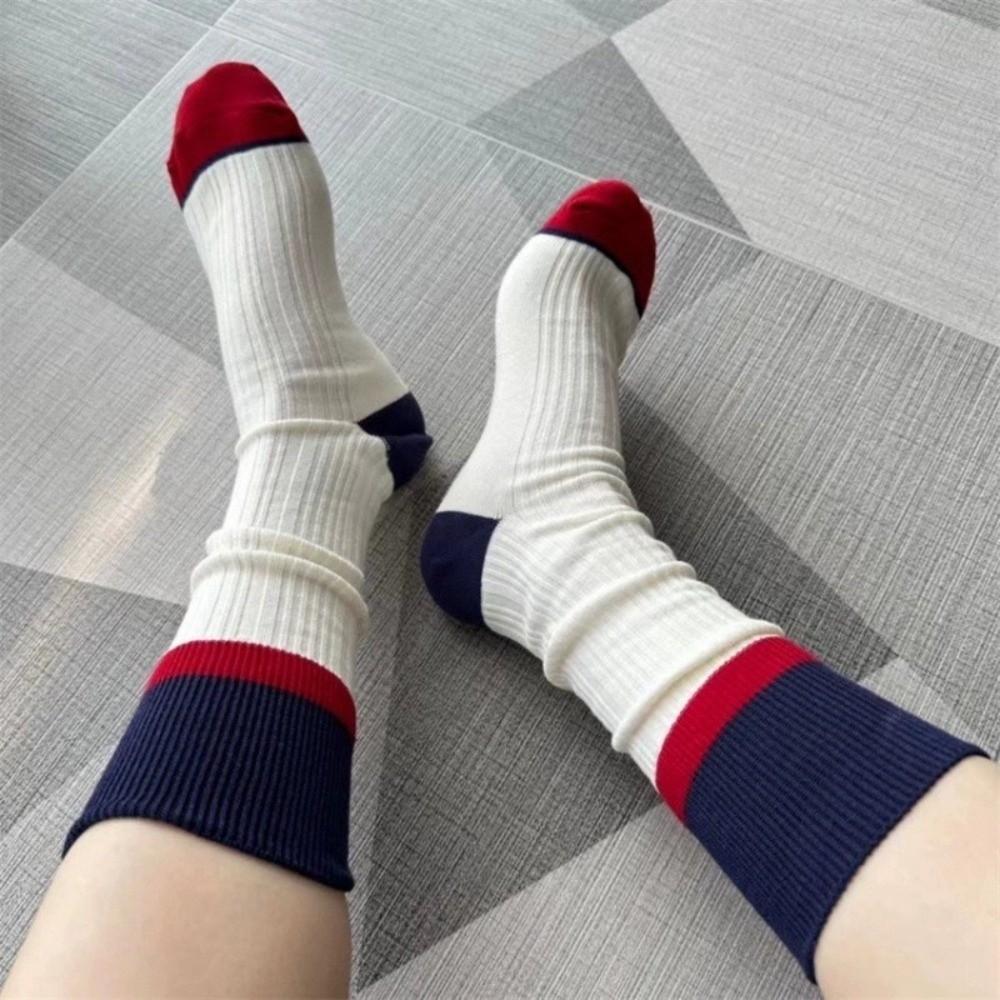 A Pair Soft Mid Tube Socks Stripes Long Socks Durable Womens Crew Socks for Women