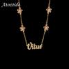 Atoztide Personalized Zircon Custom Flower Name Necklace for Women Link Chain Stainless Steel Bling Stone Letter Pendant Gift