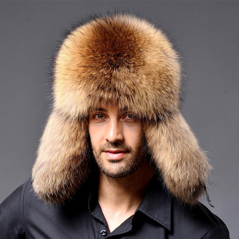 Women Natural Fur Caps Hats for Winter Thick Warm Ears Fashion Bomber Pom Pom Hat Lady Fur Cap Pompon