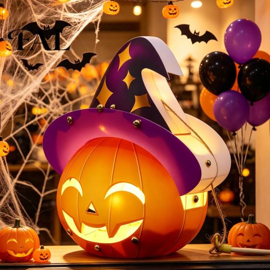 Creative Holiday Gifts for Students Halloween Lantern Craft Set Kids, DIY Handheld Paper Pumpkin Ghost Commemorative Handwork Sets with LED