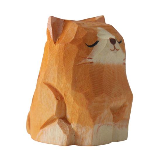 Деревянная резная фигурка кошки, ручная резьба по дереву, художественная статуэтка котенка, маленькая скульптура животного, украшение для домашнего офиса, рабочего стола, орнамент
