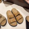 Thick-soled Cool Slippers for Women To Wear Summer New Retro Leather Buckle One-word Slippers Beach Casual Sandals