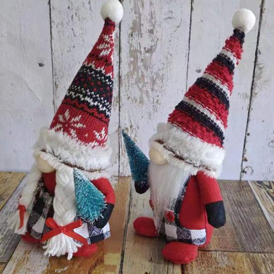 Рождественская кукла-гном, милая черная, красная, белая полосатая шляпа и клетчатый наряд, плюшевая кукла-гном, украшение, мини-рождественская елка, плюшевая безликая кукла