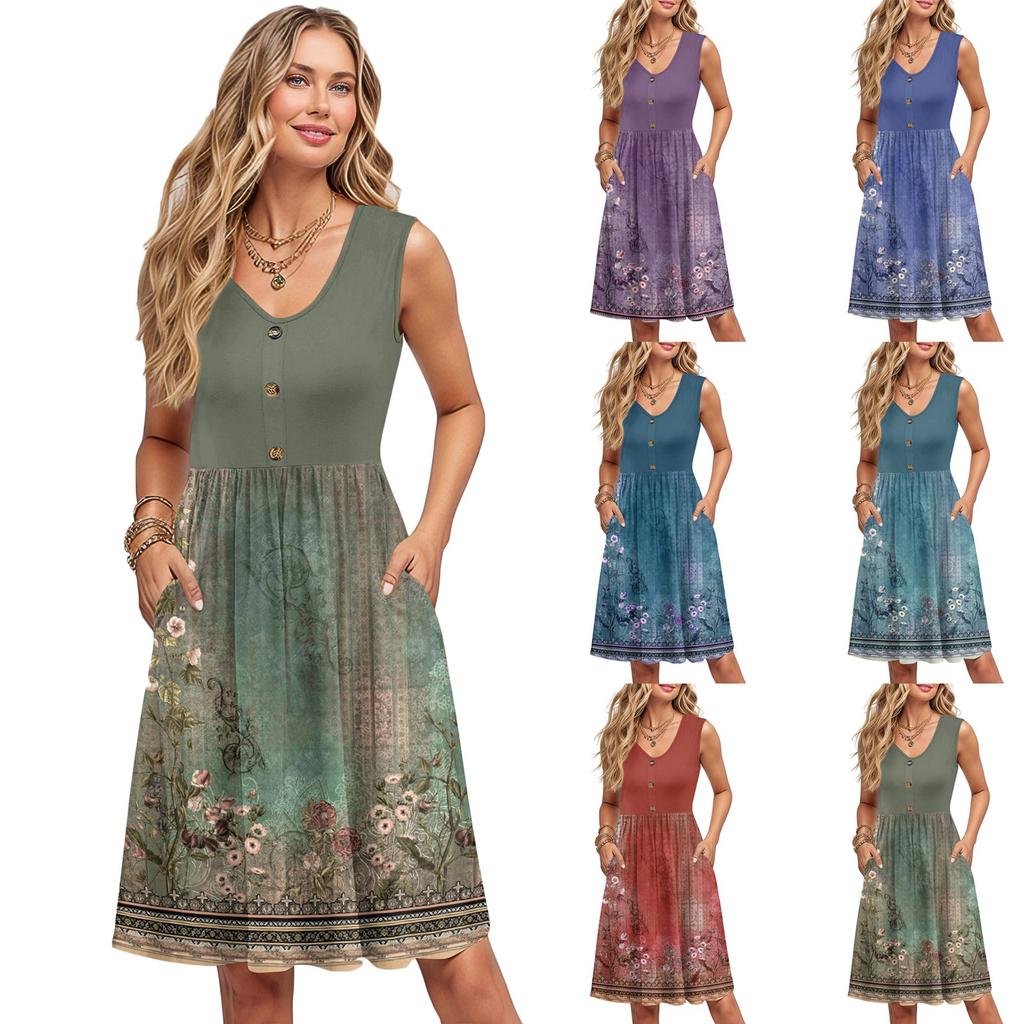 Женские летние платья без рукавов повседневные свободные летние платья на пуговицах с карманами