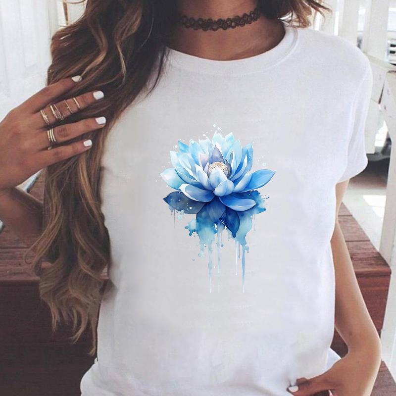 (Азиатский размер) Повседневная женская мода принт с коротким рукавом футболки акварельный цветочный стиль одежда T женский топ графическая футболка