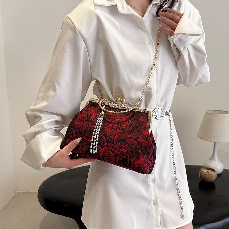 Дизайнерские женские сумки и кошельки с красной розой на цепочке, свадебные сумки-клатчи с цветами, бисером, кисточками, металлическими зажимами для переноски через плечо