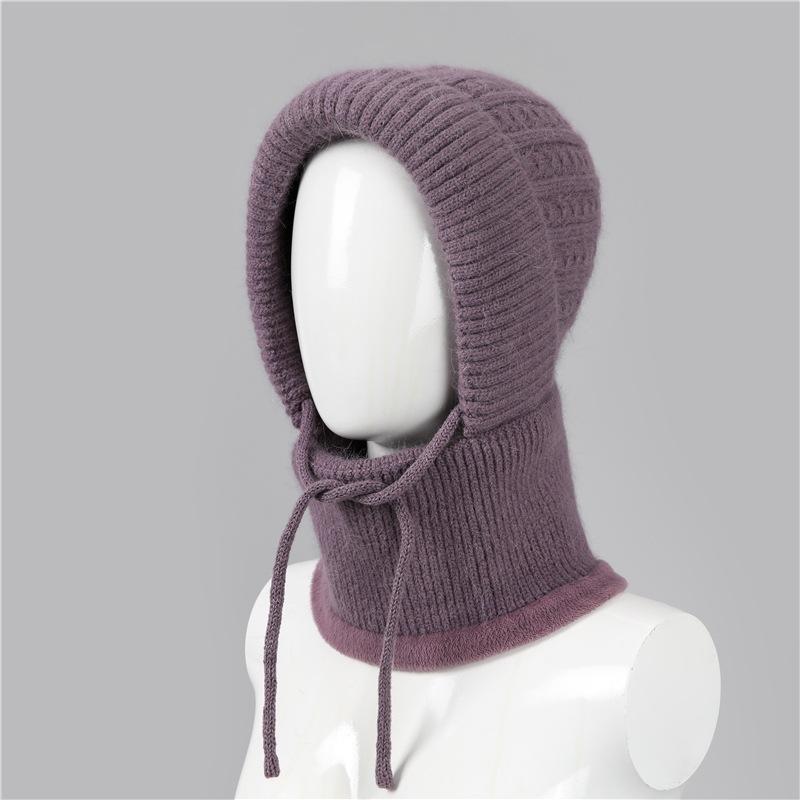 In autumn and winter, the elderly mother wool hat, female velvet thickened warm cycling scarf integrated cold cotton hat