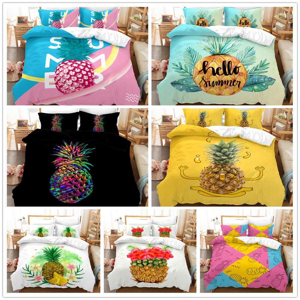 Комплект постельного белья с 3D фруктовым принтом, тема ананаса, пододеяльник, наволочка, двуспальная кровать, полноразмерное покрывало, моющаяся молния, удобное украшение для дома