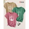 2026 3 Pack Harmony Between Man And Nature Yoga Print Women Short Sleeve T Shirts Casual Sports Holiday Tops Summer Autumn Tees