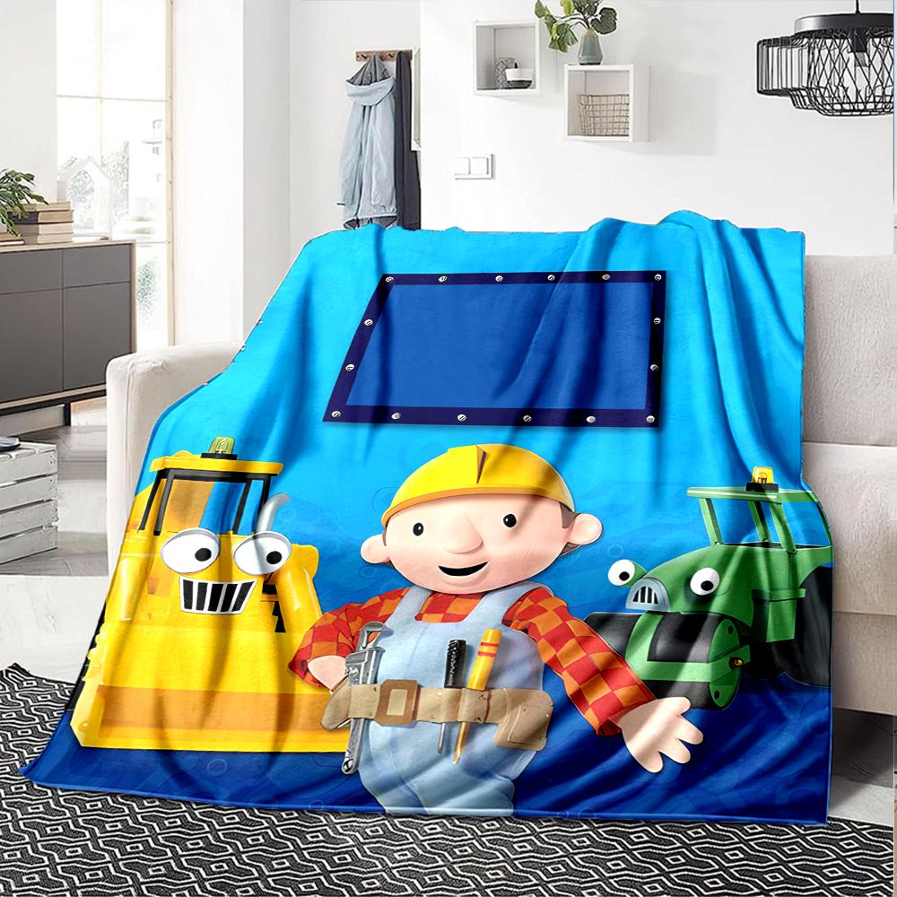 Bob the Builder Theme Printed Blanket - Perfect for Couch, Bed, Travel & Outdoor Use | Machine Washable, Cozy & Durable.