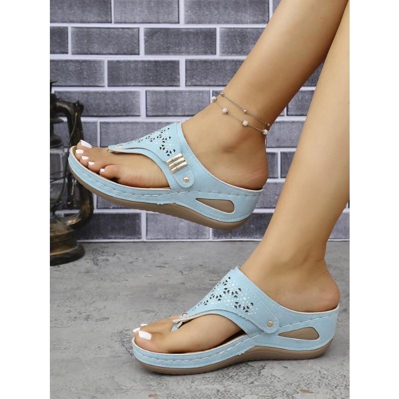 Большой размер однотонный летний новый круглый носок толстая подошва модные с вырезами шлепанцы сандалии женские