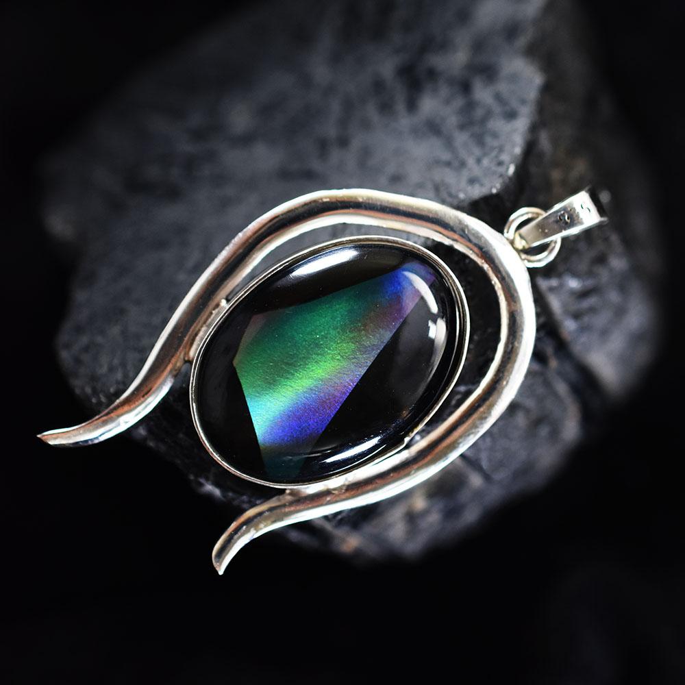 Natural Opal Pendant 45.8 ct Multi Color Oval Cut 925 Sterling Silver October Birthday Birthstone