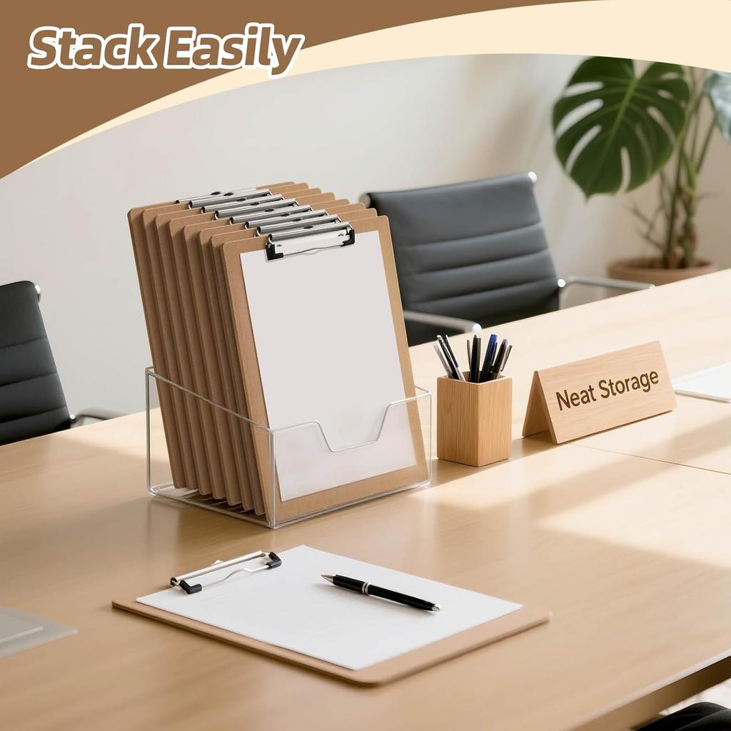 16 Pack Clipboard 8.5 x 11 Letter Size Clip Boards Bulk, A4 Wooden Hardboard Office Clipboards Pack for Classroom, Work-Meetings