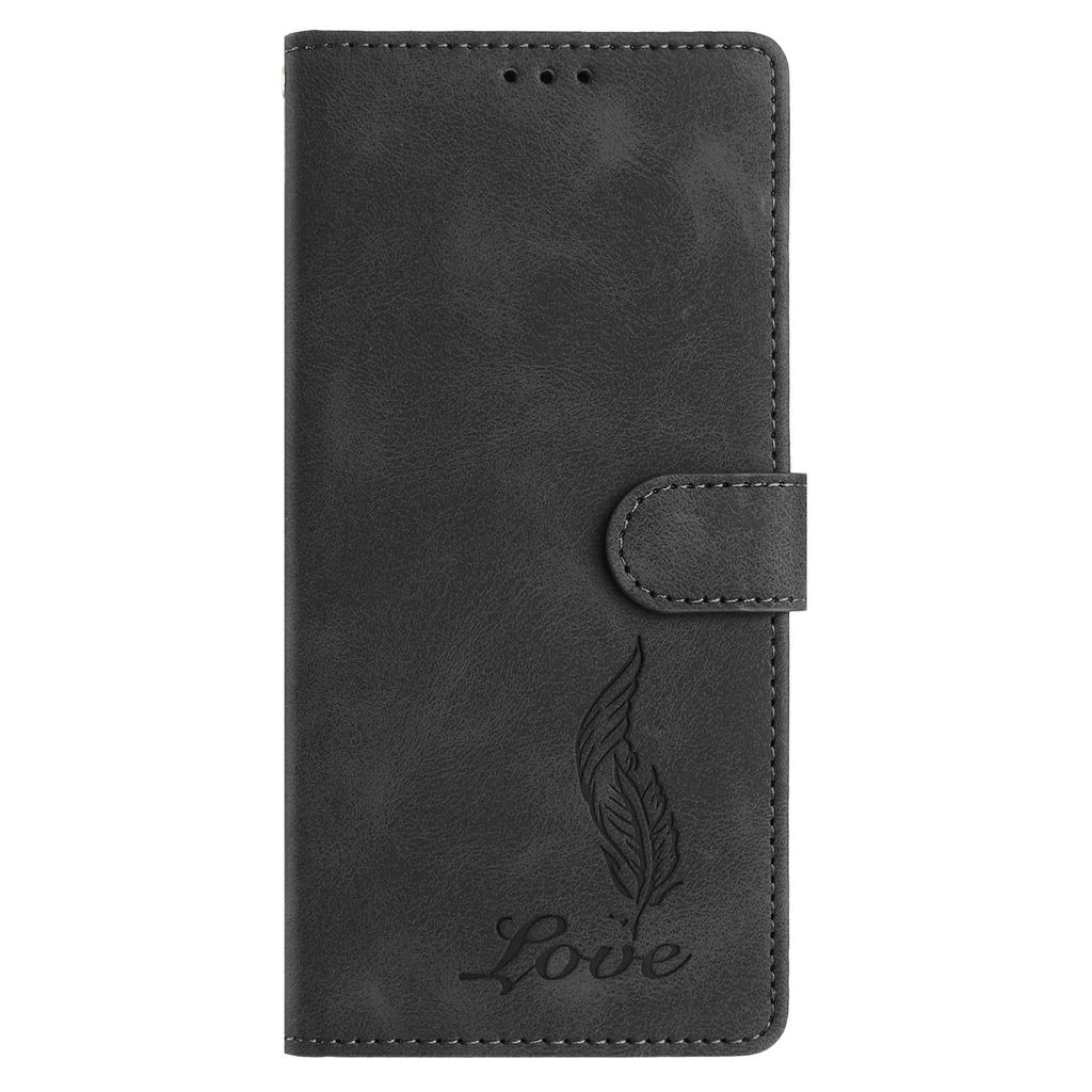 For iPhone 17 Pro Case Imprinted Feather PU Leather Wallet Phone Cover with Wrist Strap