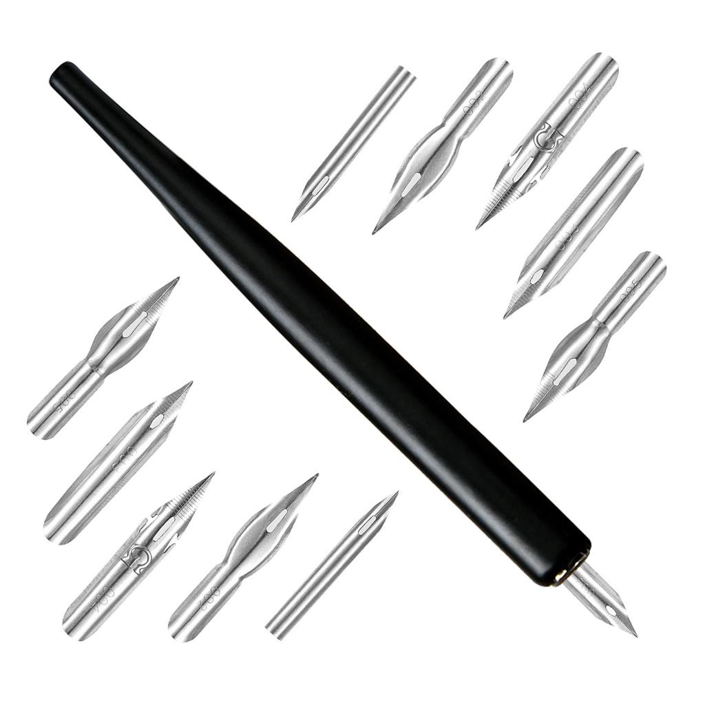 Dip Pen Holder with 5 Interchangeable Tip Wood Dip Pen Calligraphy Fountain Pen for Writing Drawing Art Illustrations