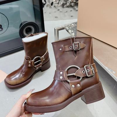 2025Модные женские короткие ботильоны из коровьей кожи в романском стиле в стиле ретро, полностью кожаные женские ботинки для верховой езды и мотоцикла