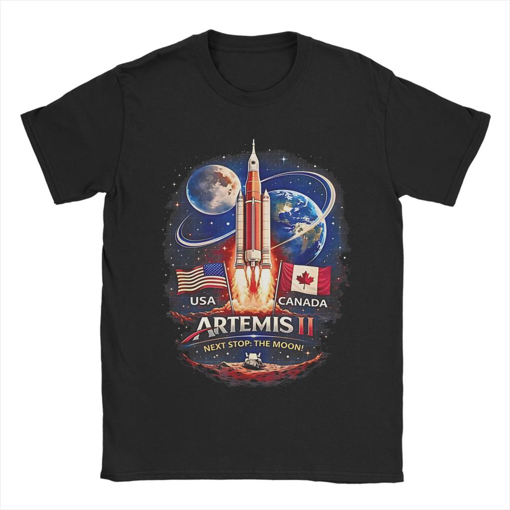 Печатная футболка Artemis II Миссия на Луну 2026 Artemis 2 для унисекс, хлопковые футболки, одежда с коротким рукавом